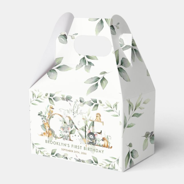 Australian Animals Greenery 1st Birthday Wild One Favour Box (Front Side)