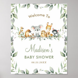 Australian Animals Greenery Baby Shower Welcome Poster