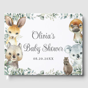 Australian Animals Greenery Neutral Baby Shower Guest Book