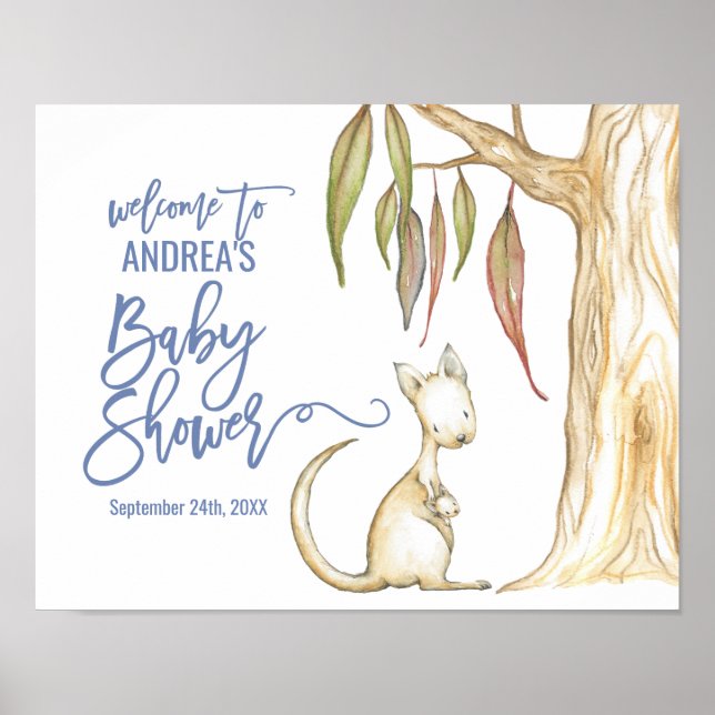 Australian Animals | Kangaroo Baby Shower Welcome Poster (Front)