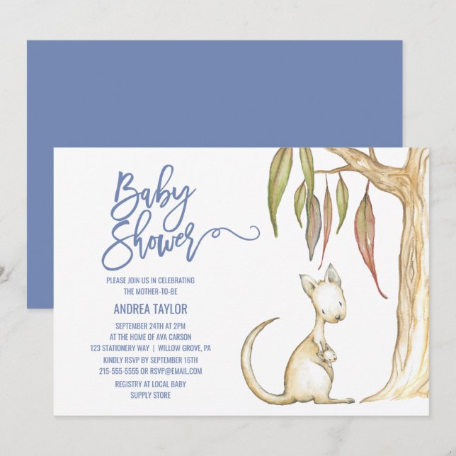 Australian Animals | Kangaroo & Joey Baby Shower Invitation (Front/Back)