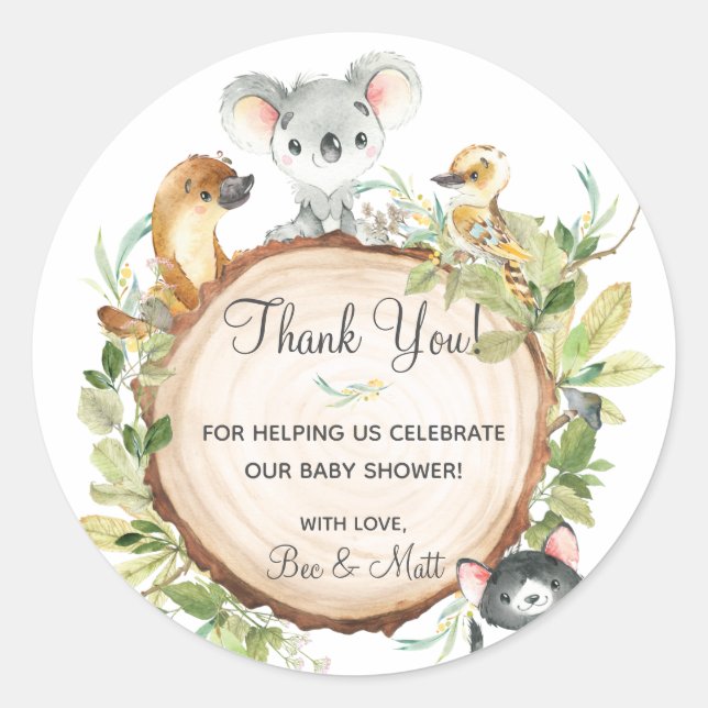 Australian Animals Koala Birthday Baby Shower Classic Round Sticker (Front)