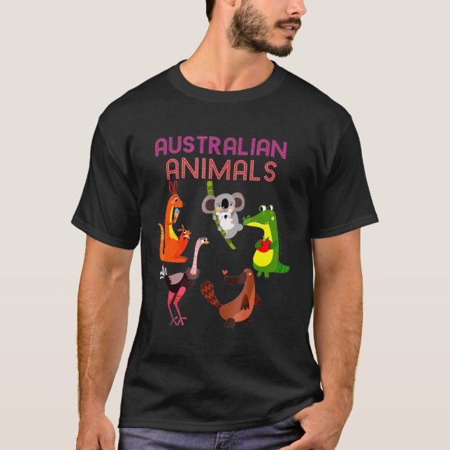 Australian Animals Koala Crocodile Kangaroo T-Shirt (Front)