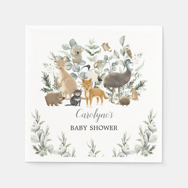 Australian Animals Leafy Eucalyptus Baby Shower Napkin (Front)