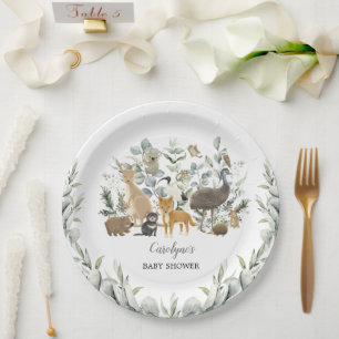 Australian Animals Leafy Eucalyptus Baby Shower Paper Plate