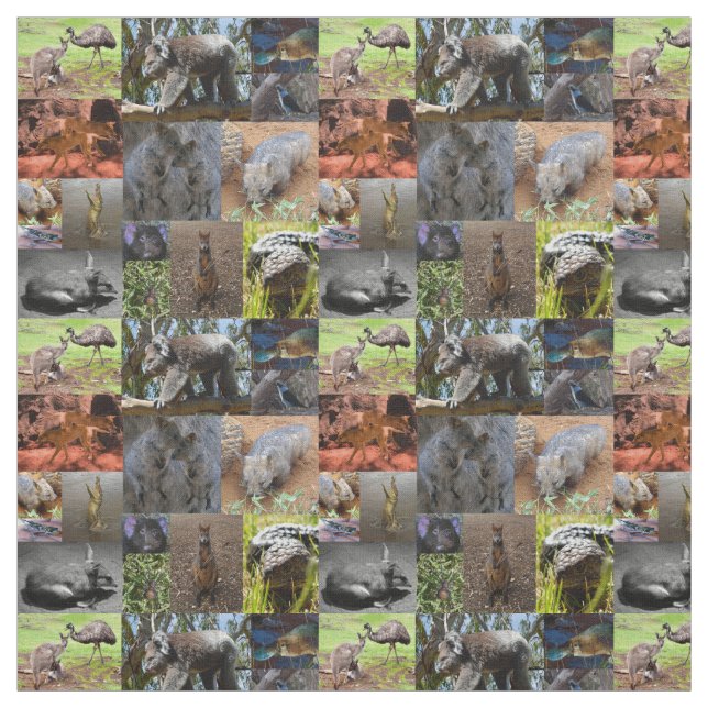 Australian Animal's Photo Collage, Fabric (Swatch)