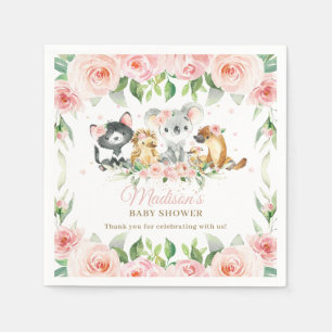 Australian Animals Pink Floral Girl Baby Shower Napkin