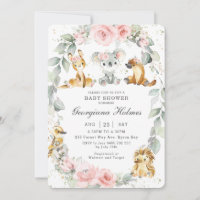 Australian Animals Pink Floral Sage Baby Shower