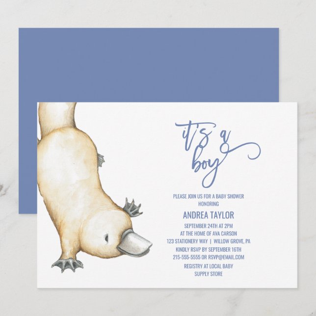 Australian Animals Platypus It's A Boy Baby Shower Invitation (Front/Back)