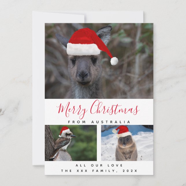 Australian Animals Red Script Multi Photo Collage Holiday Card (Front)