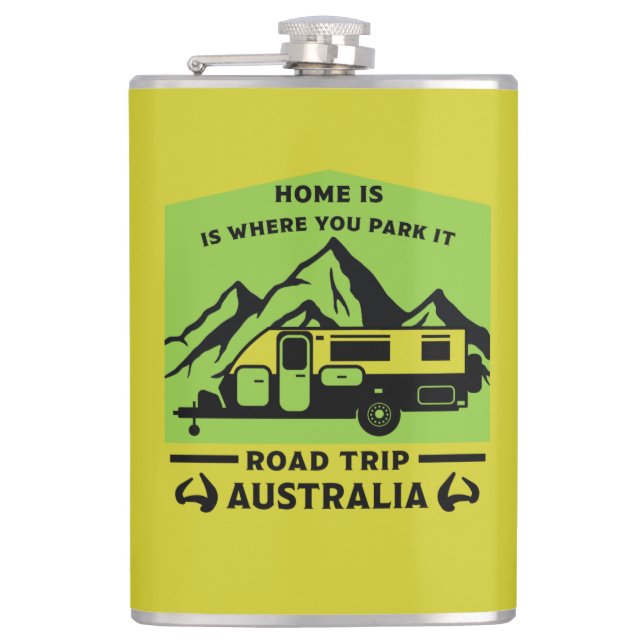 Australian Aussie Caravan Caravanning Summer Hip Flask (Front)
