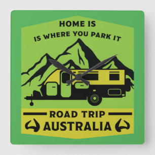 Australian Aussie Caravan Caravanning Summer Square Wall Clock