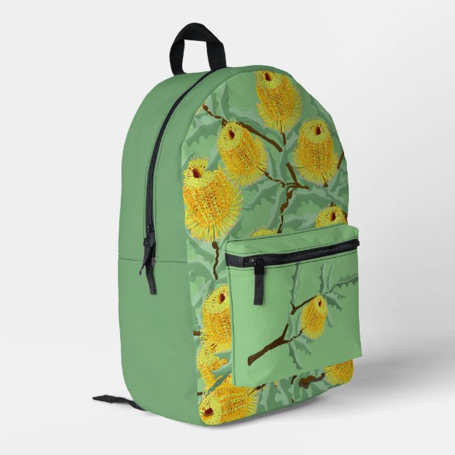 Australian Banksia flowers yellow green Printed Backpack (Back Corner Left)