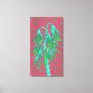 Australian Bird Flower, Tropical Floral Green Pink Canvas Print