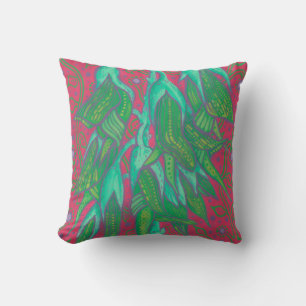 Australian Bird Flower, Tropical Floral Green Pink Cushion