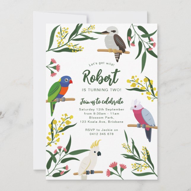 Australian Birds Birthday Invitation (Front)