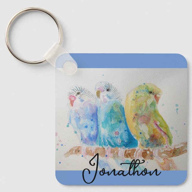 Australian Birds Budgie Watercolor Art Key Ring (Front)