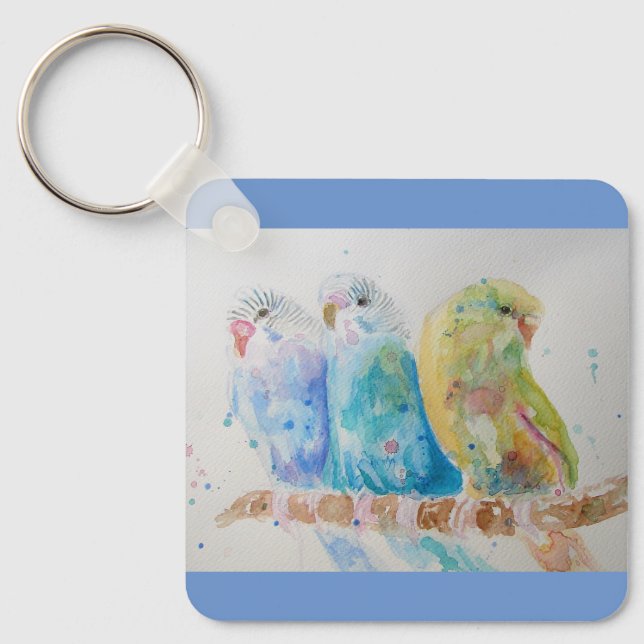 Australian Birds Budgie Watercolor Art Key Ring (Front)