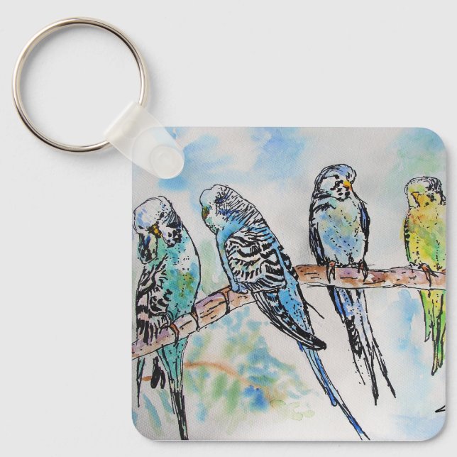 Australian Birds Budgie Watercolor Art Key Ring (Front)