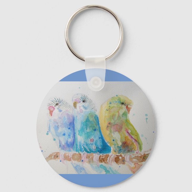 Australian Birds Budgie Watercolor Art Key Ring (Front)