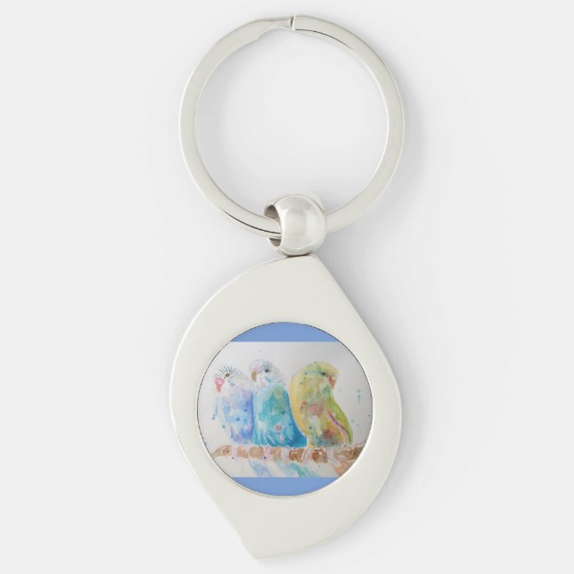 Australian Birds Budgie Watercolor Art Key Ring (Front)