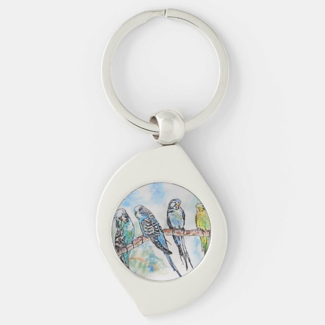 Australian Birds Budgie Watercolor Art Key Ring (Front)