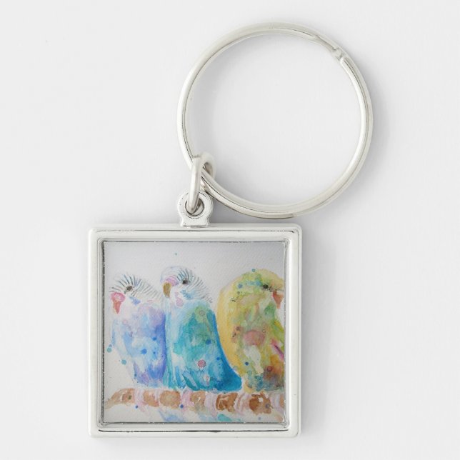 Australian Birds Budgie Watercolor Art Key Ring (Front)