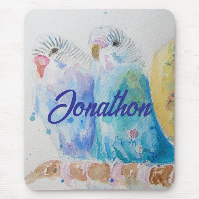 Australian Birds Budgie Watercolor Art Key Ring Mouse Mat (Front)