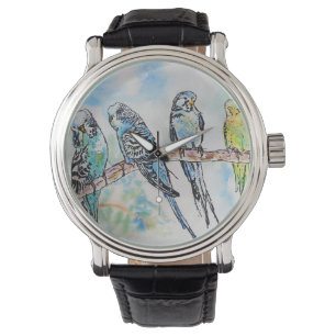 Australian Birds Budgie Watercolor Art Key Ring Watch
