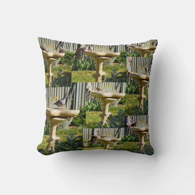 Australian Birds On A Bird Bath, Cushion (Front)