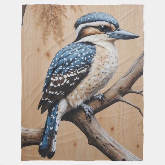 Australian Blue Kookaburra in a Tree Wildlife Art Fleece Blanket (Front)