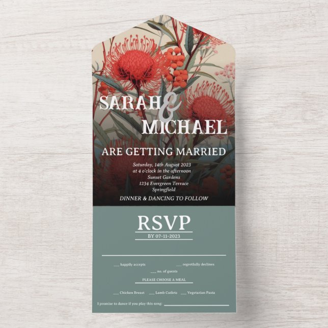 Australian Botanical Waratah All In One Invitation (Inside)