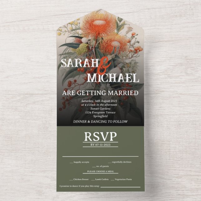 Australian Botanical Waratah All In One Invitation (Inside)