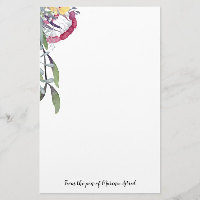 Australian Bouquet Floral Watercolors Stationery (Front)