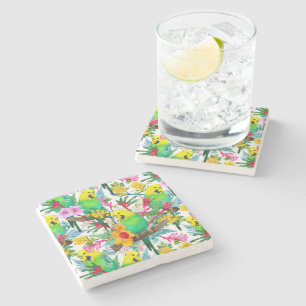 Australian Budgerigar Wildflower Pattern Stone Coa Coaster