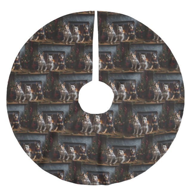 Australian Cattle by the Fireplace Christmas Brushed Polyester Tree Skirt (Front)