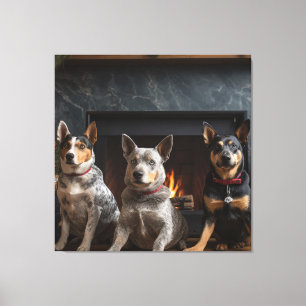 Australian Cattle by the Fireplace Christmas Canvas Print