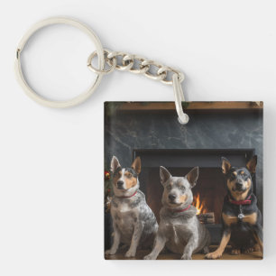 Australian Cattle by the Fireplace Christmas Key Ring