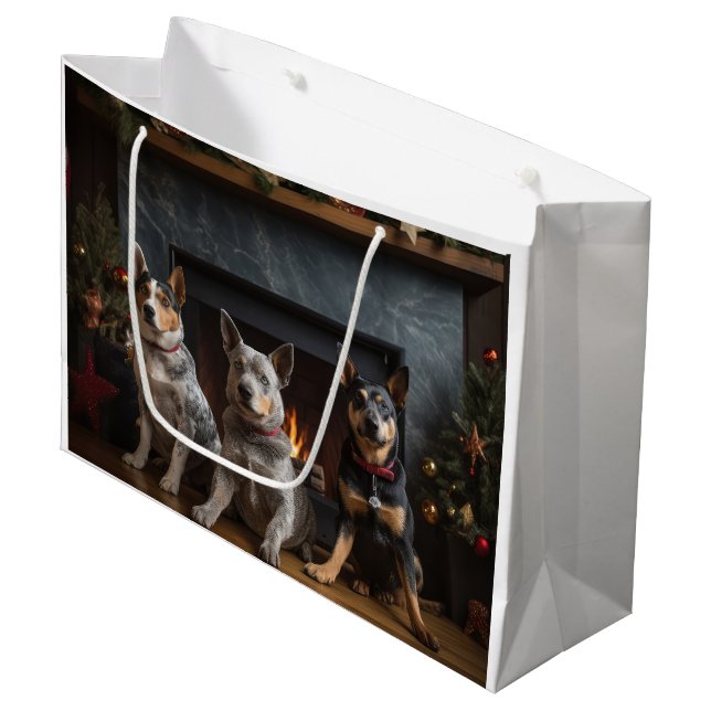 Australian Cattle by the Fireplace Christmas Large Gift Bag (Front Angled)