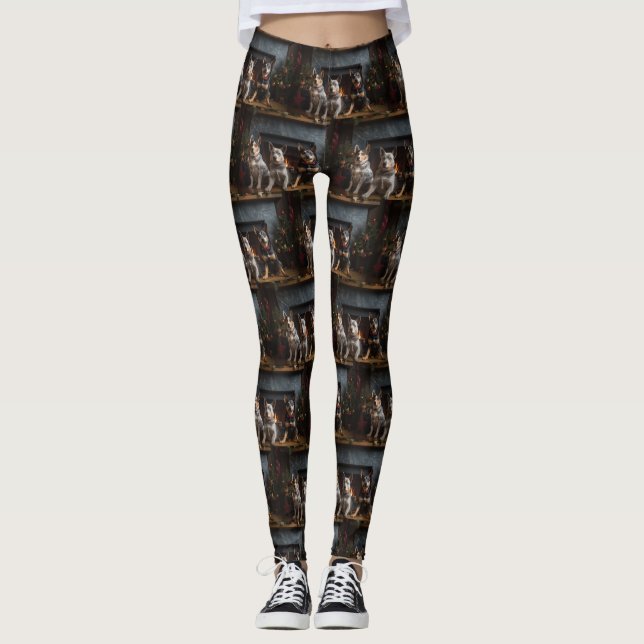 Australian Cattle by the Fireplace Christmas Leggings (Front)
