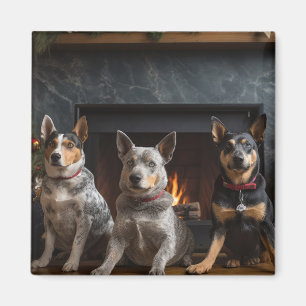 Australian Cattle by the Fireplace Christmas Magnet