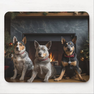 Australian Cattle by the Fireplace Christmas Mouse Mat