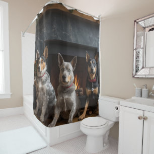 Australian Cattle by the Fireplace Christmas Shower Curtain