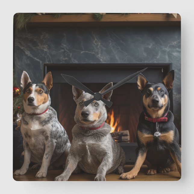 Australian Cattle by the Fireplace Christmas Square Wall Clock (Front)