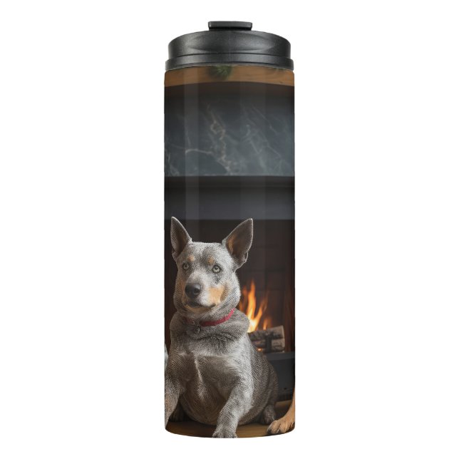 Australian Cattle by the Fireplace Christmas Thermal Tumbler (Front)