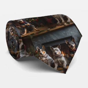 Australian Cattle by the Fireplace Christmas Tie