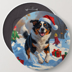Australian Cattle Christmas Festive Snow Scene 6 Cm Round Badge