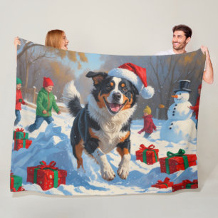 Australian Cattle Christmas Festive Snow Scene Fleece Blanket