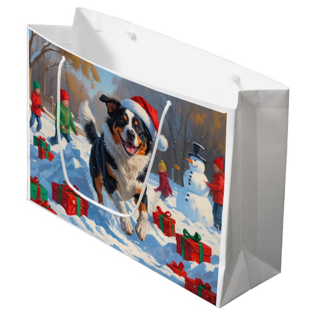 Australian Cattle Christmas Festive Snow Scene Large Gift Bag (Front Angled)