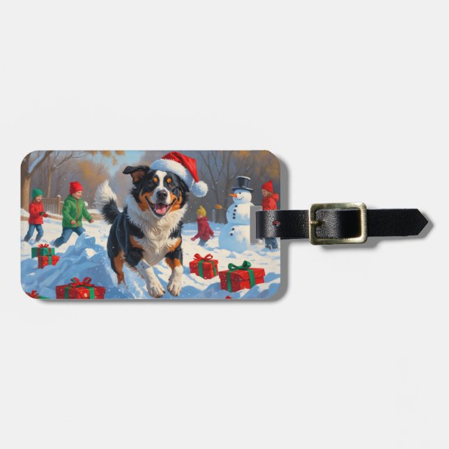 Australian Cattle Christmas Festive Snow Scene Luggage Tag (Front Horizontal)